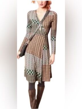 Garnet Hill multicolor geometric print wrap dress